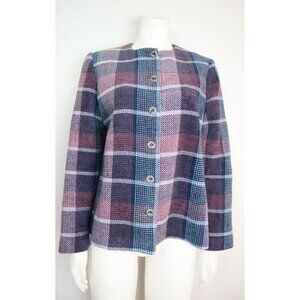 ALFRED DUNNER - WOMEN S BLUE & PURPLE PLAID BLAZER JACKET - SIZE 8P